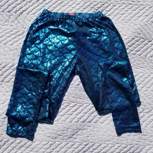 Mermaid Leggings Teal Black Shiny Metallic Small